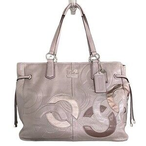 Coach Chelsea Inlaid Leather Charlie Tote Patchwork Gray Silver Blue Lining NEW